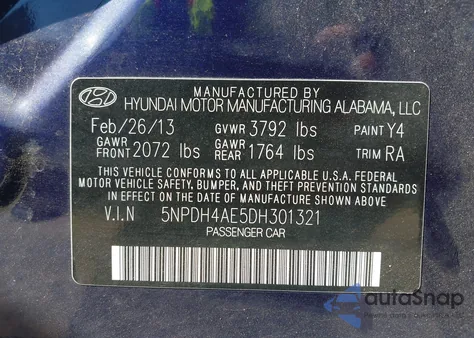 2013 Hyundai Elantra Gls from USA, damaged, VIN 5NPDH4AE5DH301321